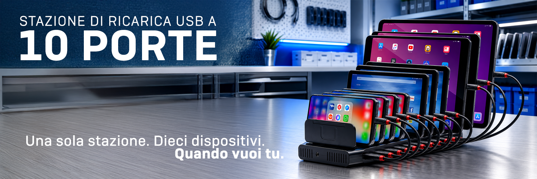 96W 10-Port USB Charging Station